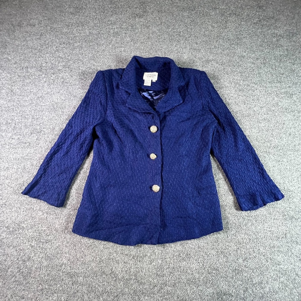 Todd & Olivia Diamond Blue Wool Cardigan Sweater Women 16 Rhinestone Button